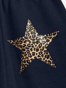 Sweetra 2pcs Y2K Star & Leopard Print Hoodie And Sweatpants Set, Fashionable Streetwear