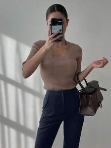 DAZY Women's Slimming Flare Leg Pants Women Dress Pants - Navy Blue - View 4