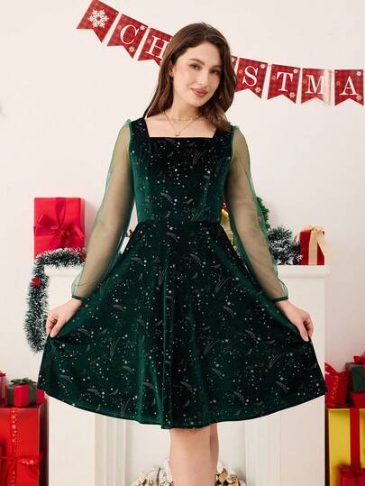 SHEIN Vestido de terciopelo para mujer, nuevo vestido verde, vestido elegante y cómodo con ajuste, tela de terciopelo, cómodo y elegante, adecuado para uso diario y estilo callejero