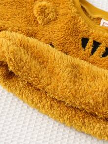 Cozy Pixies 2pcs Baby Boy Cartoon Tiger Print Fleece Ear Decor Crew Neck Long Sleeve Hoodie And Elastic Waist Long Pants Set Fall Winter