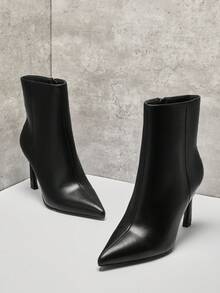 SHUZIA Giày bốt cổ ngắn mũi nhọn hoàn hảo dành cho nữ, đường may theo phong cách cổ điển và khóa kéo bên hông - màu đen - Xem 5