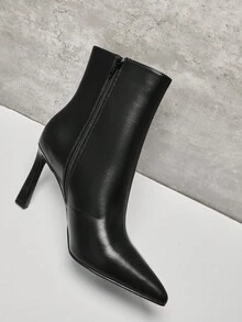 SHUZIA Giày bốt cổ ngắn mũi nhọn hoàn hảo dành cho nữ, đường may theo phong cách cổ điển và khóa kéo bên hông - màu đen - Xem 6