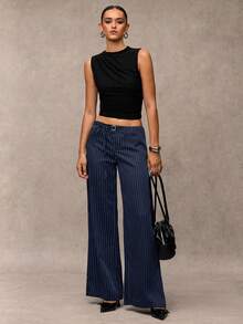 SHEIN BAE 女式条纹休闲低腰直筒百搭裤