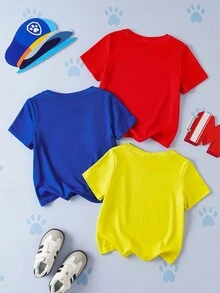 SHEIN | PAW Patrol 3pcs/Set Young Boy Cute Cartoon Puppy Graphic Print Round Neck Short Sleeve Knit T-Shirt, Summer Boys Cartoon T Shirts Boys Dog T Shirt - Multicolor - View 2