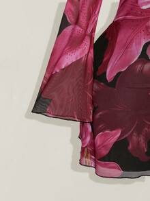 SHEIN ICON Váy thu cỡ lớn cho nữ, Váy dài tay cho nữ, Váy lễ hội tay kèn lưới hoa lớn cổ điển Y2k mặc hàng ngày - Nhiều màu - Xem 7