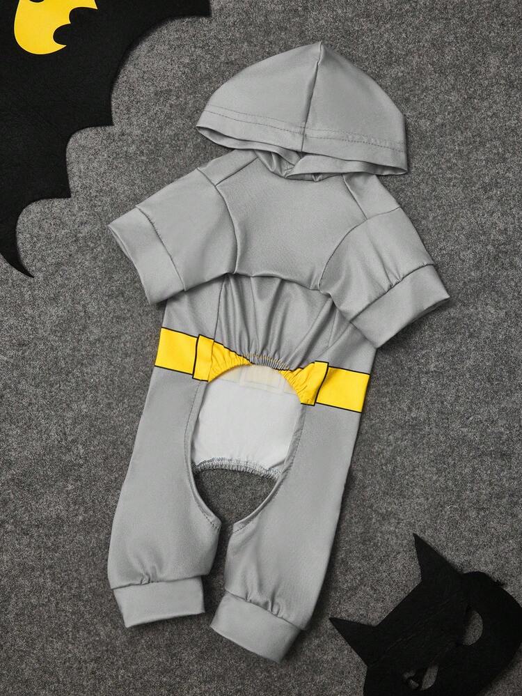 BATMAN X SHEIN 1 Peça Macacão Decorativo de Estimação com Estampa Cartoon, Roupa de Descanso, Pijama, Adequado para Gatos e Cachorros, Tamanho XXS-XXXXL, Cosplay - Cinza - Visão 3