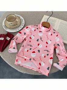 SHEIN 3pcs Young Girl Halloween Graphic Knit Stand Collar Casual T-Shirt Set - Multicolor - View 3