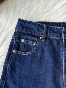 Comfortcana Women's Denim Mini Skirt, Y2K Style, Concert, Back To School - Dark Wash - View 3