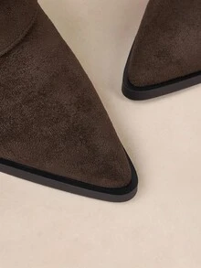 Rosivie Women's Fashionable Khaki Retro Western Style Suede Zipper Tall Boots - Brown - View 6