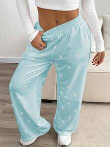 SHEIN LUNE Casual Loose Butterfly Graphic Print Elastic Waist Women Sweatpants - Blue - View 6