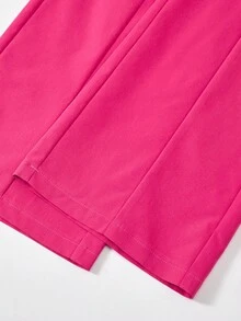 SHEIN Bộ 2 món/Bộ áo vest cổ ve trơn màu đơn sắc và quần dài cho bé gái tuổi mới lớn - Màu Hồng Dưa hấu - Xem 10