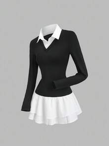 Sweetra Váy ngắn 2 trong 1 thanh lịch dành cho nữ - màu đen - Xem 3