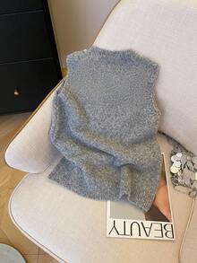 SHEIN Casual Sequin Decor Regular Fit Knit Vest - Grey - View 2