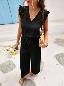 Vivid Eden Bộ đồ liền thân dài cổ chữ V họa tiết hoa dành cho nữ, trang phục đi nghỉ - màu đen - Xem 7