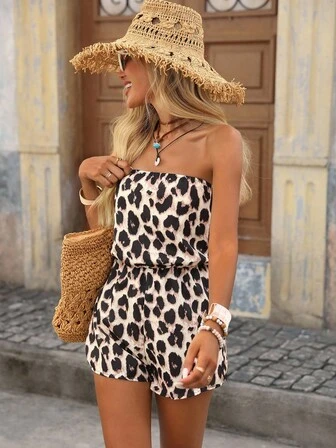 Brillora Vacation Leopard Print Camisole Jumpsuit For Women