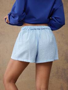 WESTFADE Gestreifte Boxer-Shorts mit umklappbarem Bund, locker geschnitten, A-Linie, ideal für Schule, Herbst, Sommer und Countryfestivals - Blau - Übersicht 2