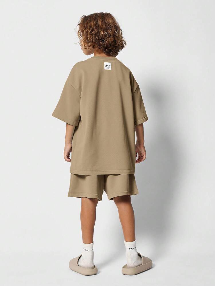 Oversized Drop Shoulder Set With Drawstring Shorts
