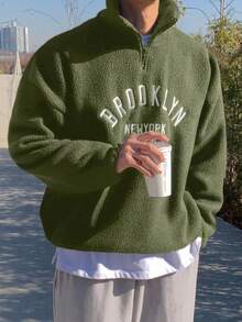 DAZY Men's Casual Letter Embroidery Pullover Sweatshirt, Autumn/Winter Quarter Zip Men