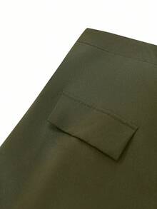 Modelyn Stylish Commuter Elegant Double Zipper Pocket Patchwork Long Plus Size Skirt - Army Green - View 4