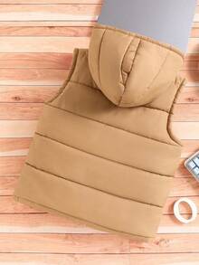 SHEIN Explorewe Tween 男童休闲连帽背心，适合户外、秋冬季 - 棕色 - 查看 2