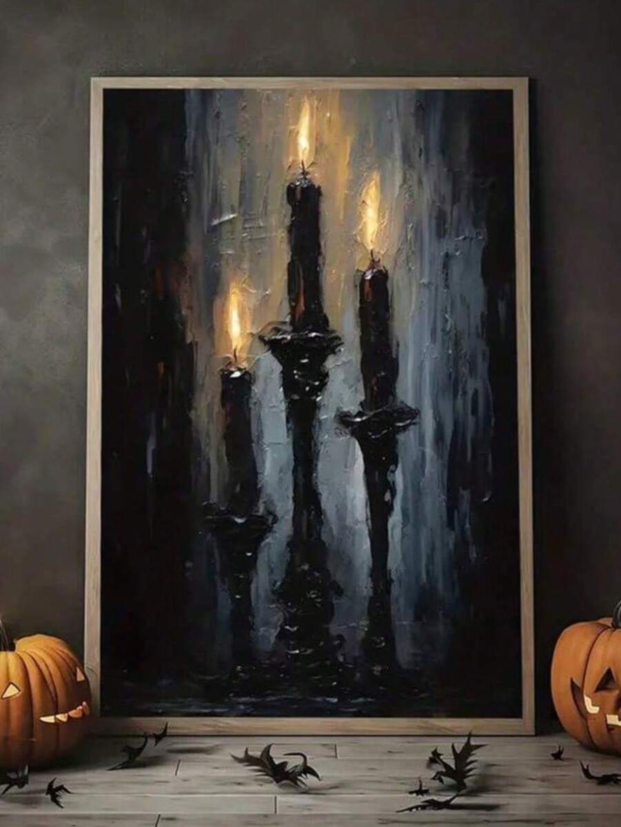 SHEIN 1 Mysterious Candle Poster Decorative Painting, Ghost Candle Art Print Popular Home Decor, Retro Canvas Painting, Halloween Abstract Poster, Dark Academia Style Room Decor, For Halloween Party, Unframed - Multicolor - View 1