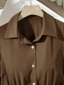 Franclia Loose Women's Long Dress With Button Waist Belt Decor - Brown - View 6