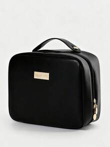 SHEIN Organisateur de maquillage de voyage élégant - Sac en PU spacieux avec porte-pinceaux amovible, compartiments transparents et fermeture éclair sécurisée