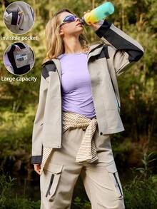 SHEIN Unity 女式轻薄可拆卸连帽夹克，拼接设计，常规版型，春秋季 - 彩色 - 查看 5