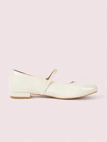 CUCCOO DOLLMOD Women's White Square Toe Comfortable Breathable Mesh & Patent Leather Splice Mary Jane Flat Shoes - Beige - View 8