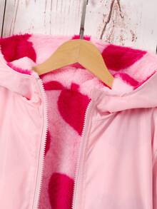 SHEIN 少女心形图案双面连帽休闲夹克，秋冬 - 玫紅色 - 查看 8