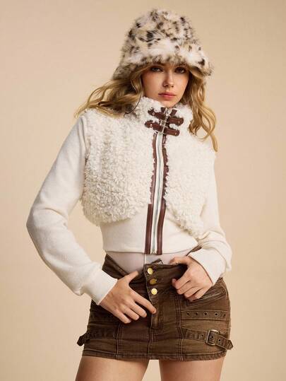 Hippie Women's Retro Hippie Western Cowgirl Colorblock Faux Fur Decor Button Regular Jacket