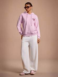 Streetz SHEIN Sport 女士字母蜘蛛印花长袖抽绳连帽卫衣，万圣节、诸圣节万圣节T恤、万圣节主题卫衣 - 粉色 - 查看 5