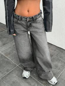 EURMUSE LOW RISE WIDELEG VINTAGE WASK Y2K JEAN - Light Grey - View 3