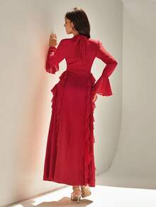 Chiquease Women's Romantic Style Long Dress With Ruffle Hem Party Dress Wedding Guest Dress For Women Graduation Dress Prom Dress Elegant Dresses Red Dress Christmas Women's Clothing New Year Dress Formal Clothing - Red - View 2