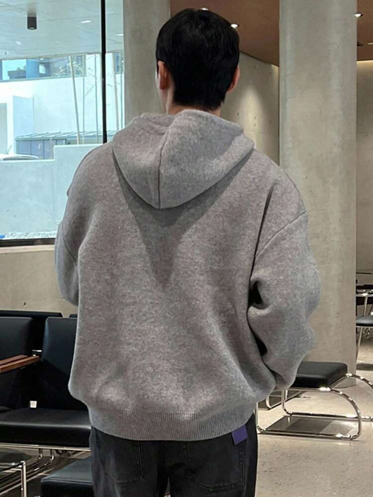 Men's Letter Jacquard Light Grey Hoodie Sweater, Autumn