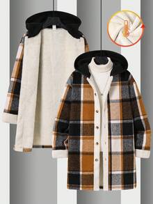 SHEIN 1 Piece Tween Boy Leisure Sports College Composite Plush Lining Thick Mid-Length College Plaid Tweed Hooded Jacket, Suitable For Kids Outfits Toddler Boy Clothes Back To School Boys Set Suitable For Birthday Parties, Evening Parties, Performances, Opening Ceremonies Daily Suitable For Daily Use Suitable For School Suitable For Suitable For Sports Suitable For Autumn And Winter - Multicolor - View 2