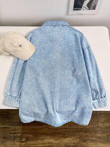 Comfortcana 落肩袖前紐扣牛仔襯衫不附吊帶上衣 - 中等水洗藍 - 查看 2