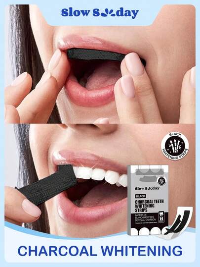 Slow Sunday Charcoal Teeth Whitening Strips, Mint, Charcoal, Get Rid Of Smoke Stains, Coffee Stains, Tea Stains, Keep Your Mouth Clean And White, Good Choice For Vacation, Travel Essentials, Halloween, Suitable For Summer Oral Care