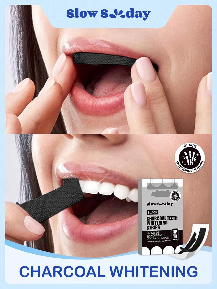 Slow Sunday Charcoal Teeth Whitening  Strips, Get Rid Of  Smoke Stains, Coffee Stains, Tea Stains, Keep Your Mouth Clean And White, Good Gift For Holiday, Party, Travel, Outdoor Activity, For Valentine'S Day, Valentines Gift, Suitable For Spring Personal Care