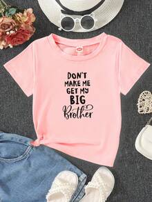 Young Girl' Casual Simple BIG Letter Print Short Sleeve T-Shirt, Summer - Pink - View 4