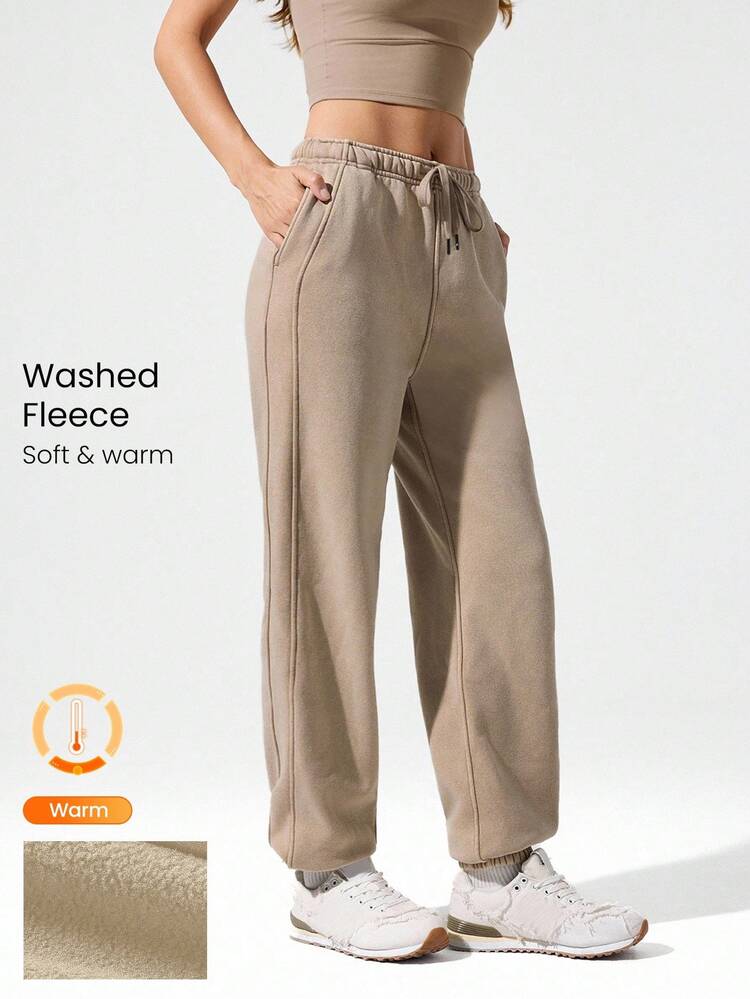 28" Fleece Soft Warm Oversized Fit Adjustable Drawstring Waist Vintage Joggers With Side Pockets Daily Casual Autumn Winter