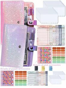 1 件装预算计划活页笔记本，带星空设计的 PU 封面，包含拉链袋、预算工作表、现金整理器、费用跟踪器和储蓄计划器，适用于财务规划、现金管理和储蓄挑战、学校用品、返校 - 彩色 - 查看 1