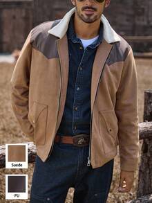 Manfinity Nomadique American Retro New Casual Business Elastic Faux Suede Jacket For Men, Luxurious Style, Autumn/Winter Vintage Jacket Men Cowboy Jacket For Men Men S Jackets Casual - Multicolor - View 2