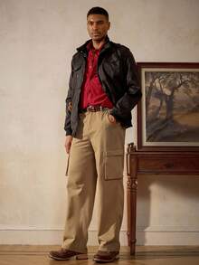 RivetRise 男士卡其色休闲宽松阔腿工装牛仔裤 - 卡其色 - 查看 4