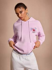Streetz SHEIN Sport 女士字母蜘蛛印花长袖抽绳连帽卫衣，万圣节、诸圣节万圣节T恤、万圣节主题卫衣 - 粉色 - 查看 6