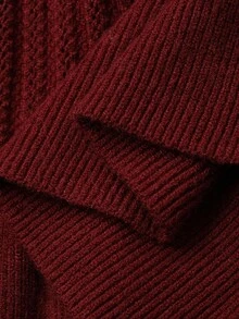 DAZY 女士优雅纯色V领毛衣连衣裙，秋季红色女士连衣裙情人节 - 酒紅色 - 查看 9