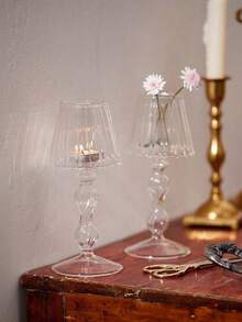 SHEIN 1 件优雅玻璃烛台 - 透明锥形，适合婚礼、派对和家居装饰 | 非常适合餐桌中心装饰和春季/家居美学 - 透明 - 查看 2