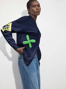 Maija Damski luźny kardigan z dzianiny w kwiaty, wzór jesienny/zimowy, uniwersalny, idealny do miejskich dojazdów, na co dzień, do biura, elegancki na imprezy i spotkania