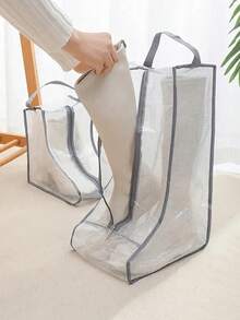 SHEIN Boots Storage Bag, Long Boots And Short Boots Storage Shoe Bag, New Fashion Transparent Shoe Boot Dust Cover, Boot Bags For Women's Tall And Ankle Boots,Travel Home Non-Woven Boot Bag, Zippered Boot Covers With Carry Handles, Thickened Waterproof Portable Handheld Boot Storage Bag, Protective, Breathable, And Space-Saving - Ideal For Travel, Closet Organization, And Shoe Protection, Suitable For Flat Shoes, Ankle Boots And High Boots - Clear - View 6