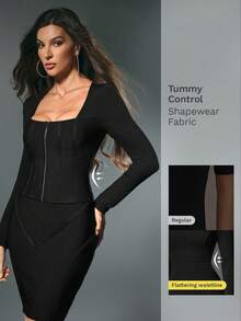 Nuvra Women's Black Zipper Jacket Outerwear, Shapewear Waist Cincher, Sports Crop Top, Elegant Casual Wear For Autumn/Winter